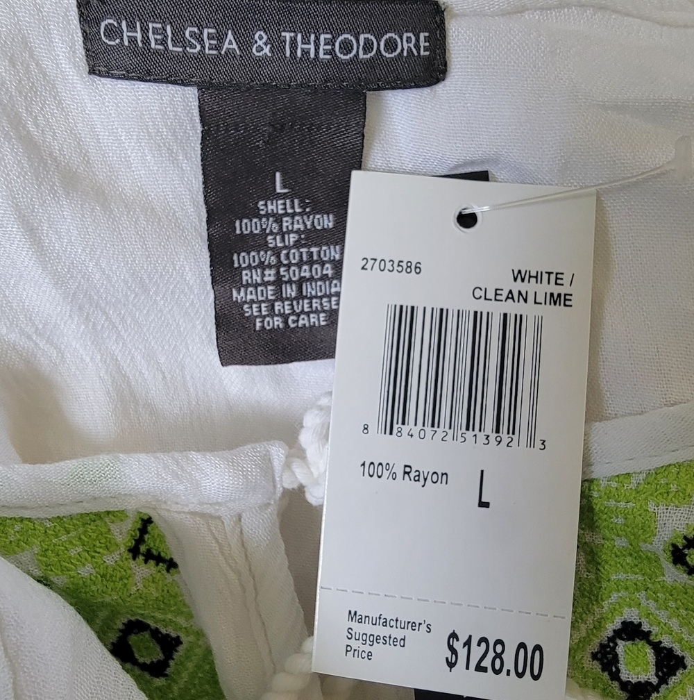 L NWT Chealsea & Theodore Tassel Embroidered Tribal Boho Shift Dress Cotton Midi - Picture 5 of 6